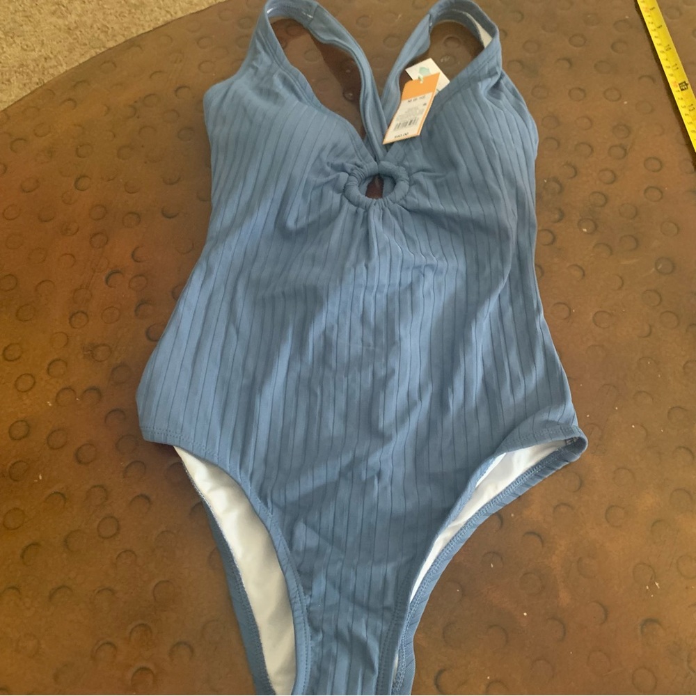 Bathing Suit Swimsuit Women's Medium Kona Sol 10/12 Blue built-in bra one-piece